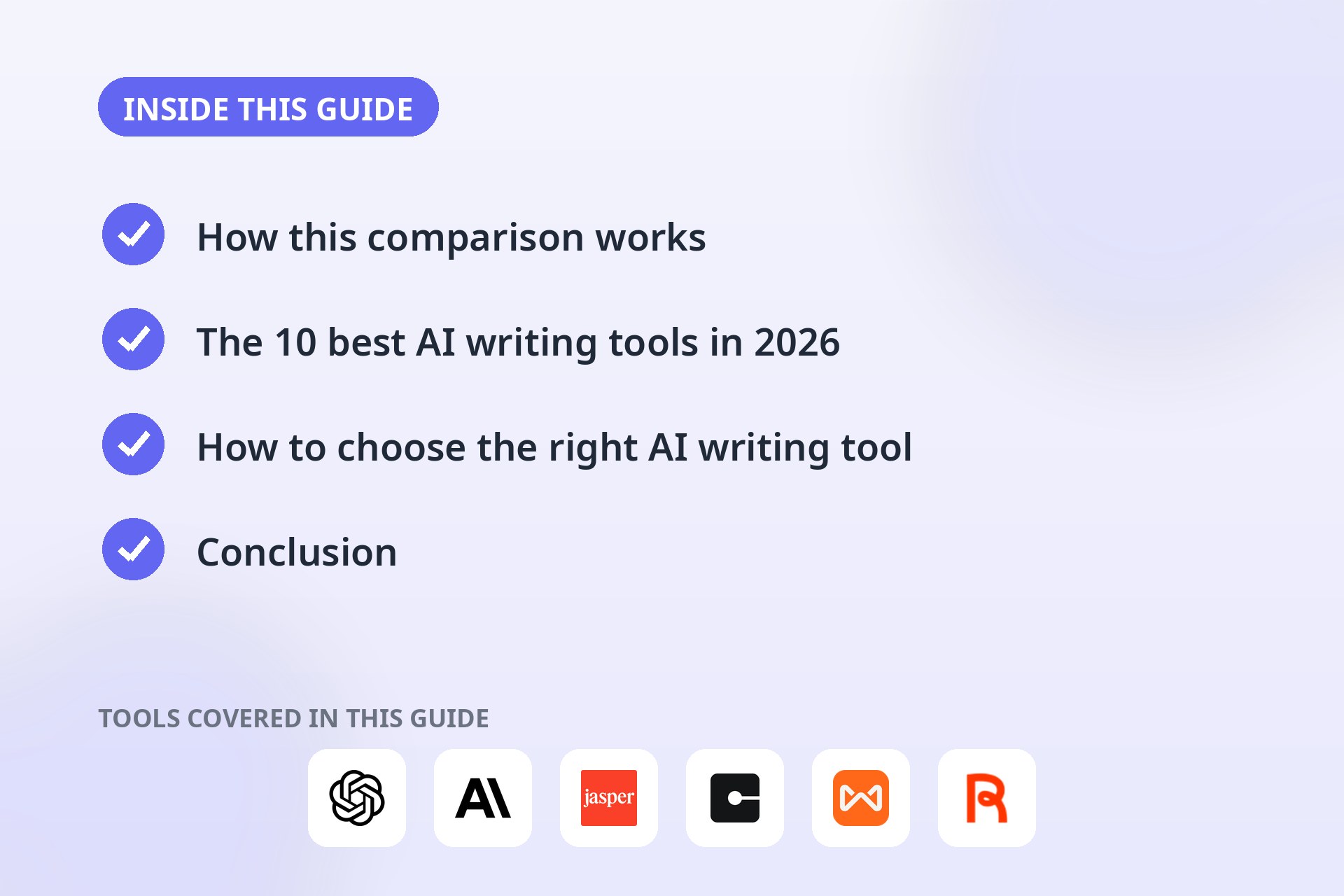 Inside this guide: the key sections covered and the tools compared.